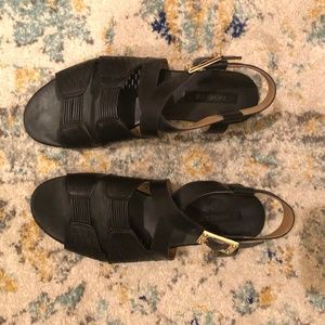 Rachel Zoe black leather flat sandals, size 7